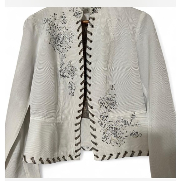 Alberto Makali‎ Eyelet Jacket Blazer  Long Sleeve White Ladies Size 6 Evening - Picture 5 of 6